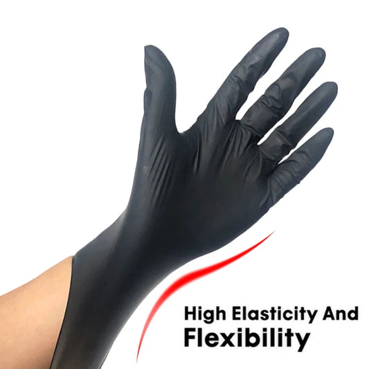 20PCS Black Nitrile Gloves Disposable Elastic Anti-slip Gloves for Household Cleaning Mechanic Work Garden Kitchen Tattoo Gloves