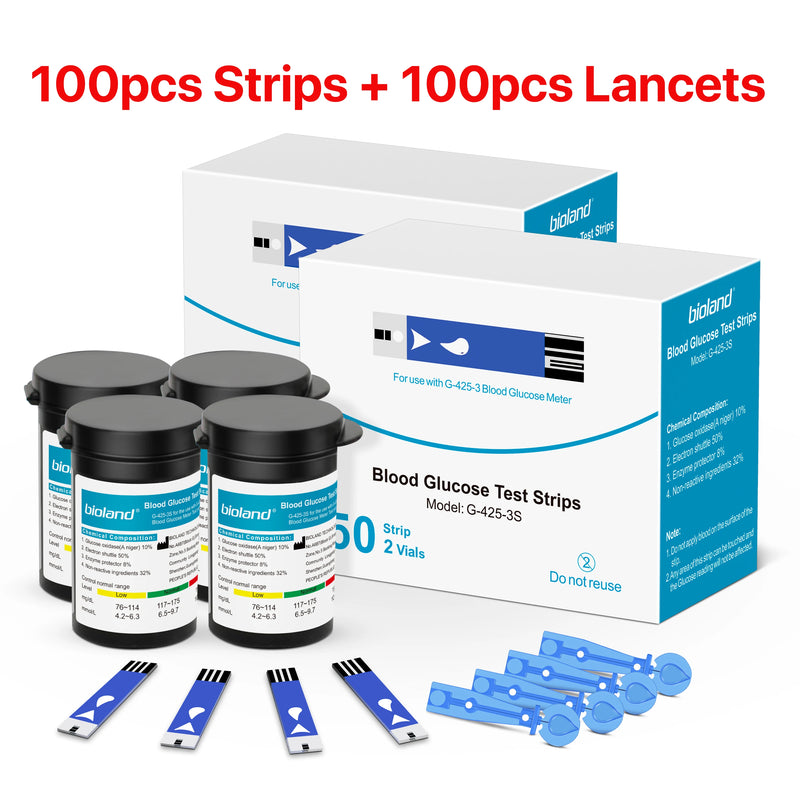 Blood Glucose Meter Glucometer Full Set Glucose Test Strips Medical Diabetes Blood Sugar Monitor Bioland G-425-3 Complete Kit