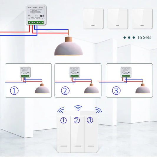 16A Tuya WiFi Smart Switch Wireless RF 433MHz Mini Relay Receiver 1/2/3 Gang Wall Panel Switch Alexa Google Home Voice Control