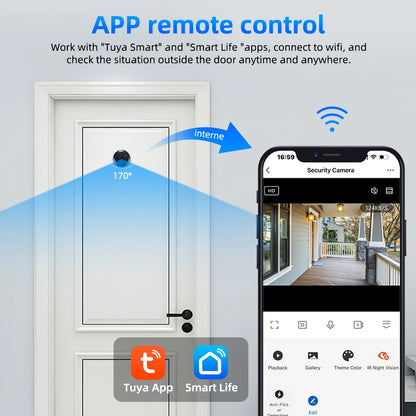 Awapow Tuya Peephole Camera 2.4G&5G Wifi Mini Door Viewer 1080P Motion Detection Smart Home Security Night Vision Auto Record