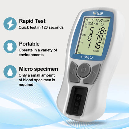 Medical blood lipid 5 in1 Multiparameter Total Cholesterol,HDL,LDL and Triglicerides Meter test kit,Triglyceride (TG),LDL/HDL