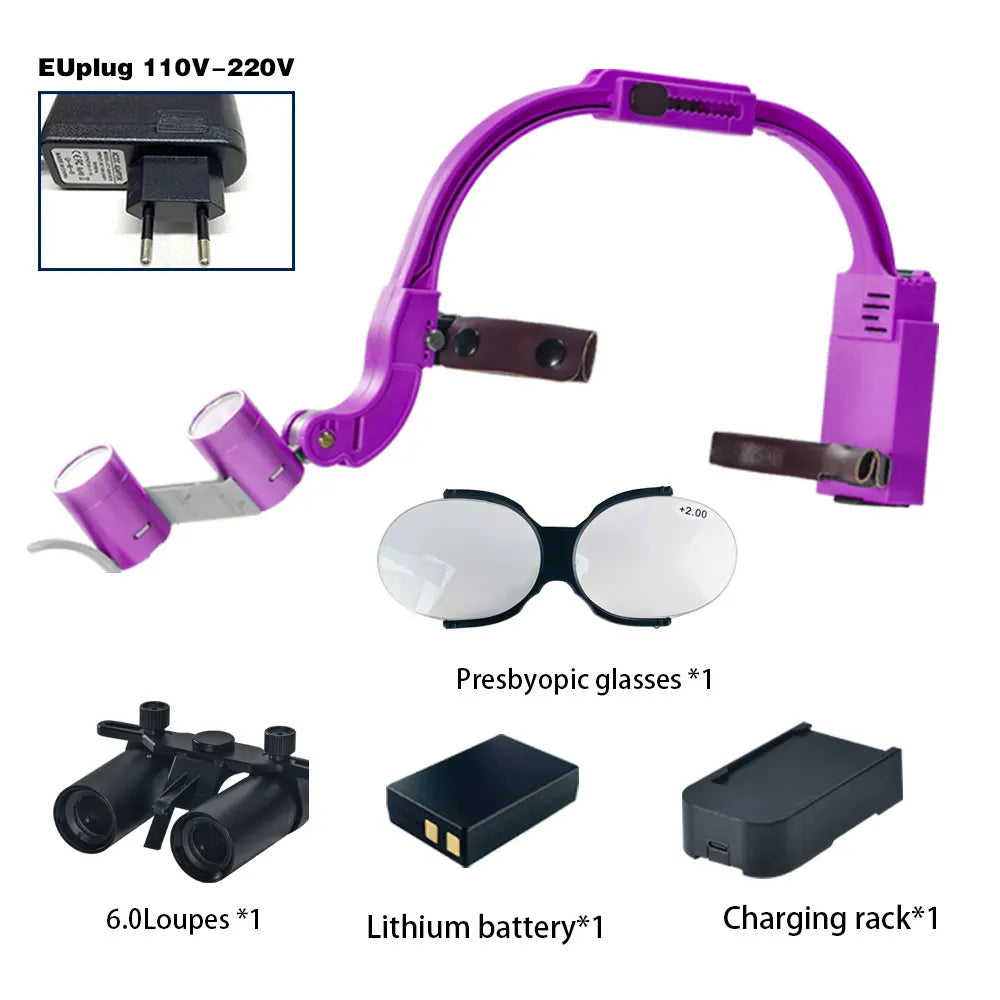 Dental 2.5X 3.5X 5X 6X Optional Loupe Magnification Binocular Surgical Magnifier with Headlight LED Light Dentist Medical Loupes