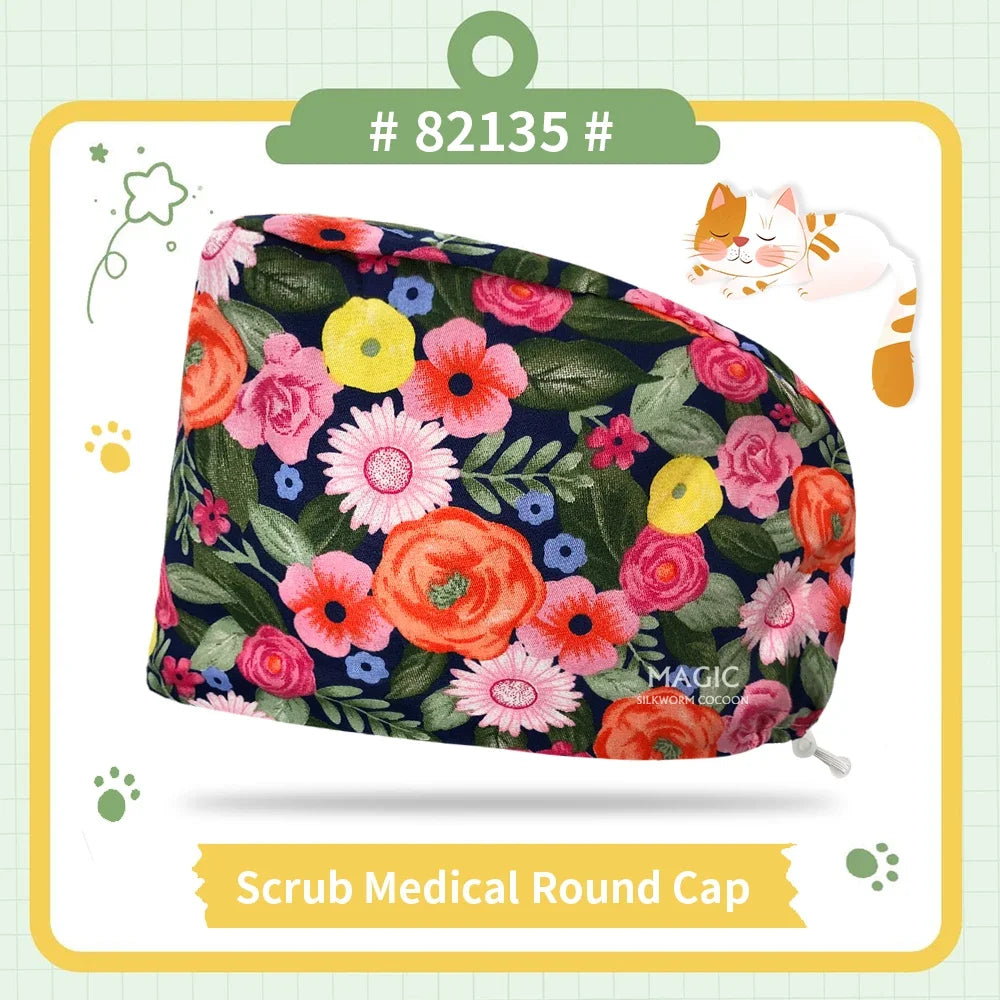 Nice-looking Printing Doctor Hat Surgical Cap for Long Hair Classic Nurse Baotou Caps Women Men Sweat-absorbent Towel Scrub Hat