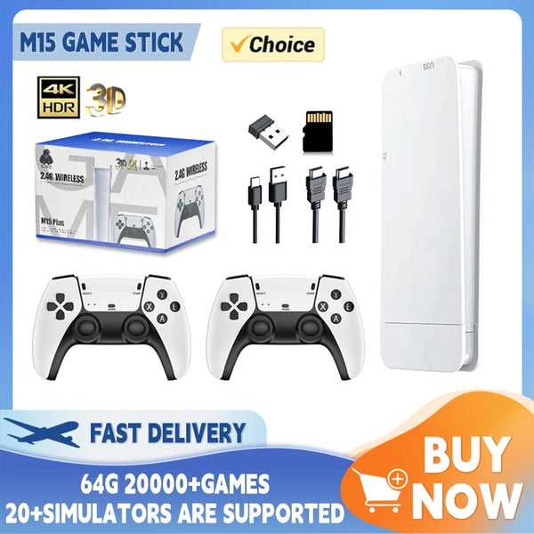 M15 Retro Game 64G 20000+ Games Retro Handheld Video Game Console Wireless Game Stick 4K Gamepads 20+ Simulators