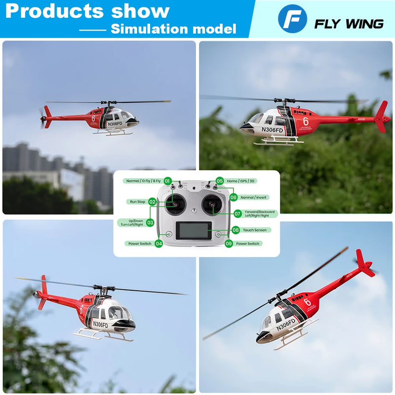 Flywing Bell 206 RC Helicopter V3 6CH GPS Altitude Hold Two Rotor 1:16 RC Scale Helicopter PNP RTF With H1 Flight Control System