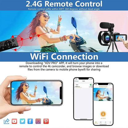 Digital Camera 4k Professional Camcorder for Youtube 48MP WiFi Video Camera 18X Digital Zoom Camera Digital Webcam For Tiktok