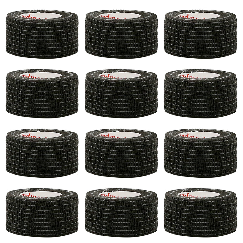 24Rolls Kindmax Self Adhesive Bandage Black, Elastic Breathable Sports Non-woven Wrap Finger Tape For Wrist Ankle First Aid