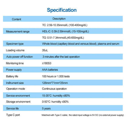 5 in 1 Lipid Meter,TC TG HDL LDL Triglyceride Cholesterol Test Kit Blood Lipid Profile Analyzer