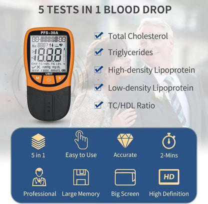 Multifunctional Blood Lipid Analyzer 5In1TC/HDL/TG/LDL Blood Monitoring Total Cholesterol PFS-30A Five item Detector