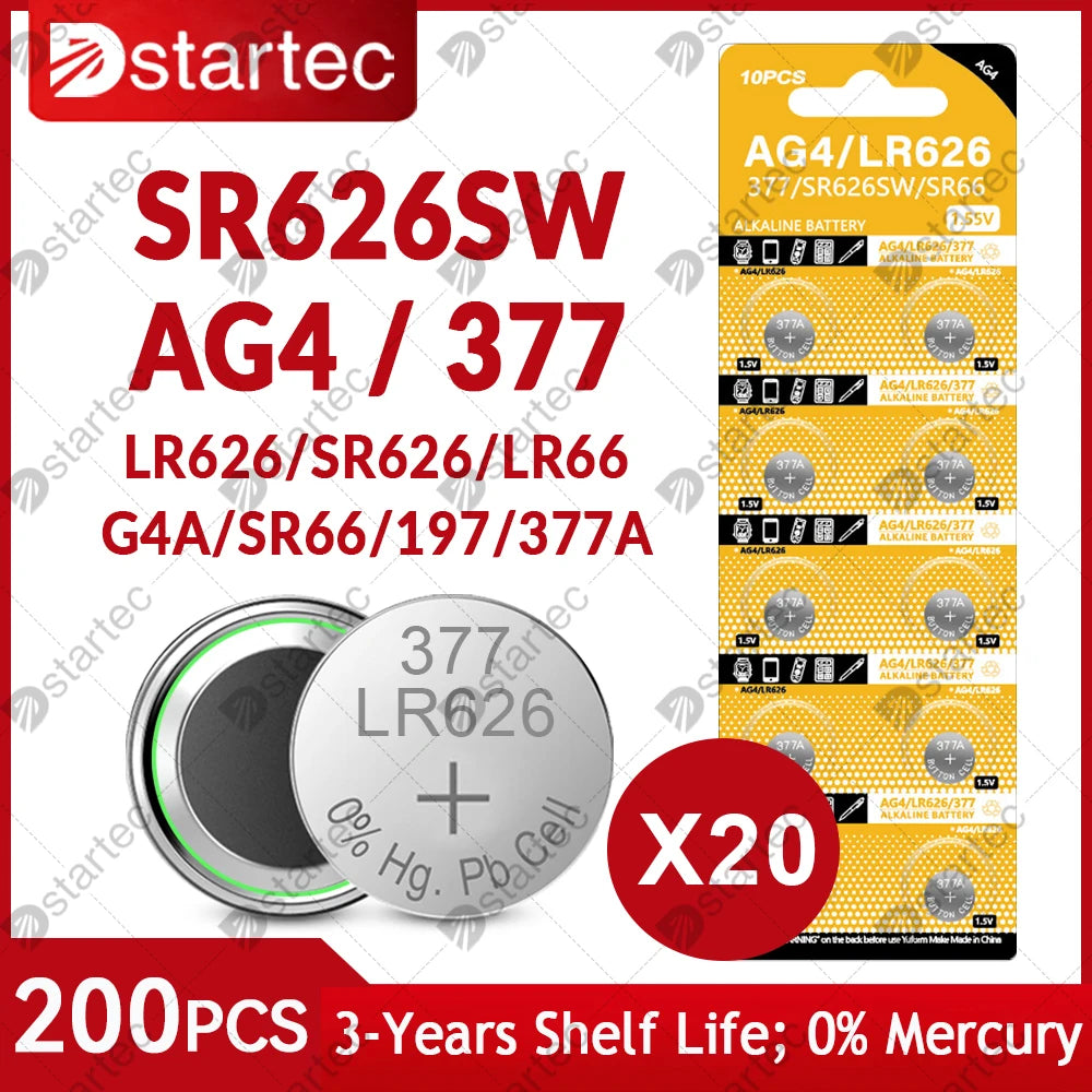 1.55V LR626 AG4 377A 377 177 376 SR66 626A L626 Button Batteries For Watch Toys Remote SR626SW AG 4 Cell Coin Alkaline Battery
