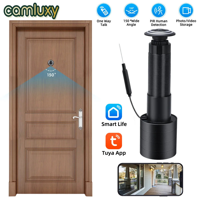 Camluxy Tuya 1080P Mini Wifi Door Eye Camera 150°Wide Angle Video Doorbell Motion Detection Door Viewer Home Security Protection