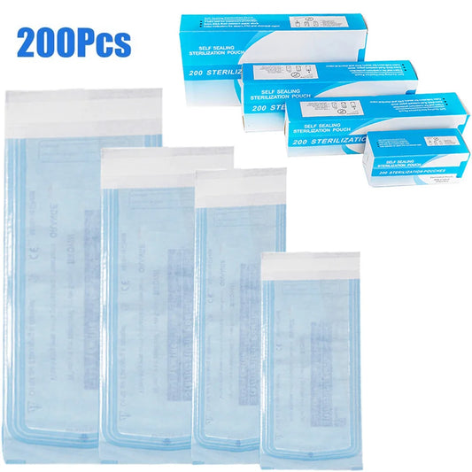 200 PCS Self Sealing Sterilization Pouch Bags for Nail Tools Grade Paper Disposable Dental Tattoo Accessories Tool Storage Bag