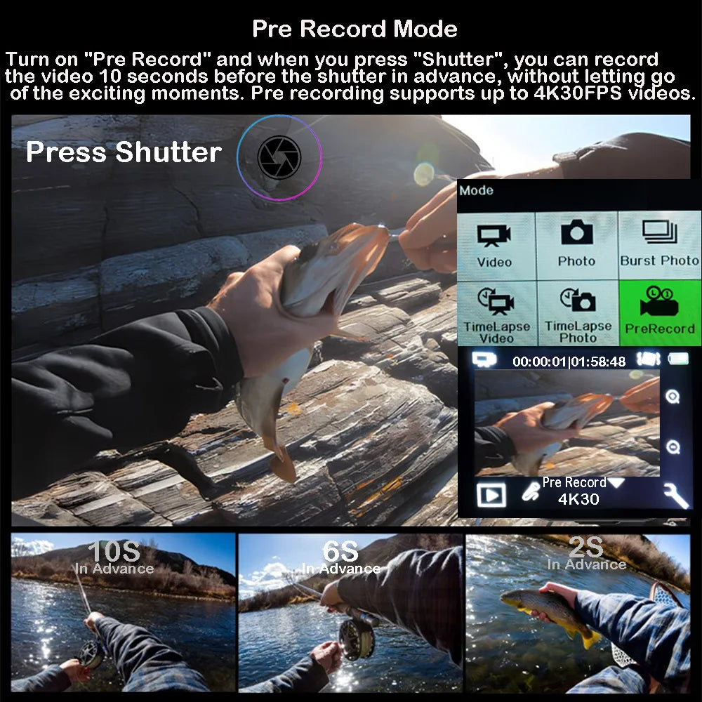 Action Camera 5K 4K60FPS EIS 48MP Wi-Fi Dual Screen 170D 8X Zoom Pre Record 30M Waterproof Sport Camera With Sony IMX576 Lens