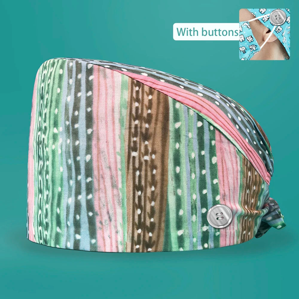 Personalized Printing Doctor Surgical Cap Long Hair Classic Nurse Toe Hat for Men Women Sweat-absorbent Towel Cotton Scrub Cap