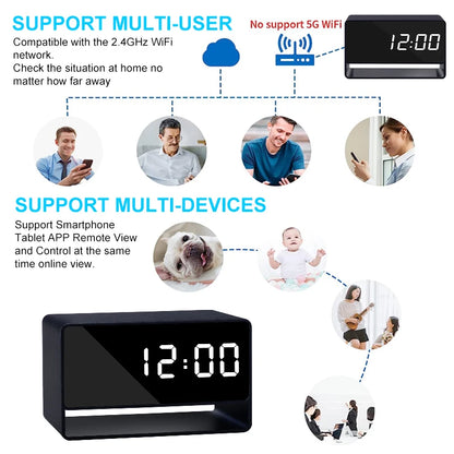 Alarm Clock Cam Full HD 1080P WiFi Wireless Remote Camera Night Vision Motion Detection Alert Surveillance Home Office Security