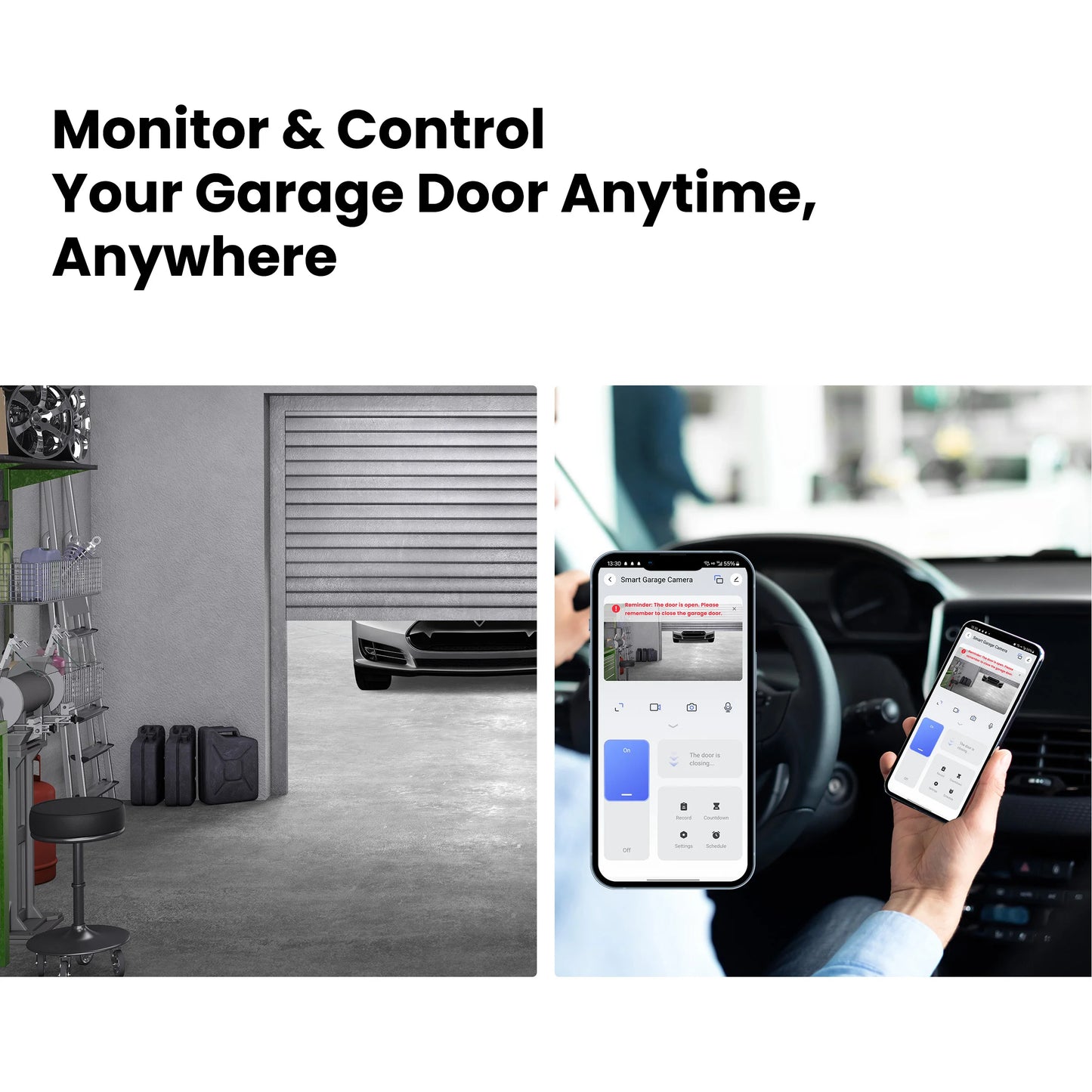 GIRIER WiFi Garage Door Opener with Security Camera 1080P Smart Garage Camera Supports 2-way Talk Night Vision Motion Detection