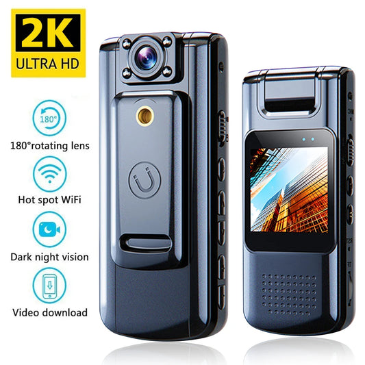 1080P/ 2K Sports Camera Handheld Camera Action Recorder WiFi IR Night Vision Camera with Magnetic Clip Back Clip