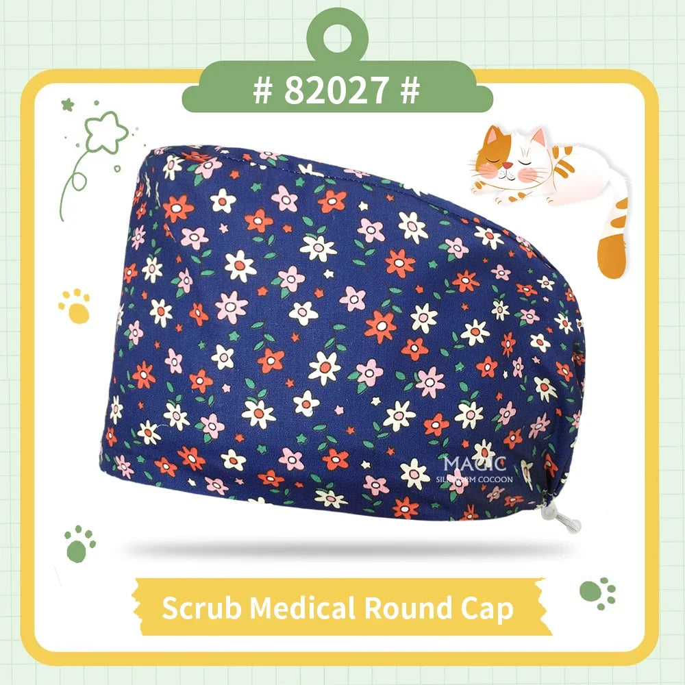 Nice-looking Printing Doctor Hat Surgical Cap for Long Hair Classic Nurse Baotou Caps Women Men Sweat-absorbent Towel Scrub Hat