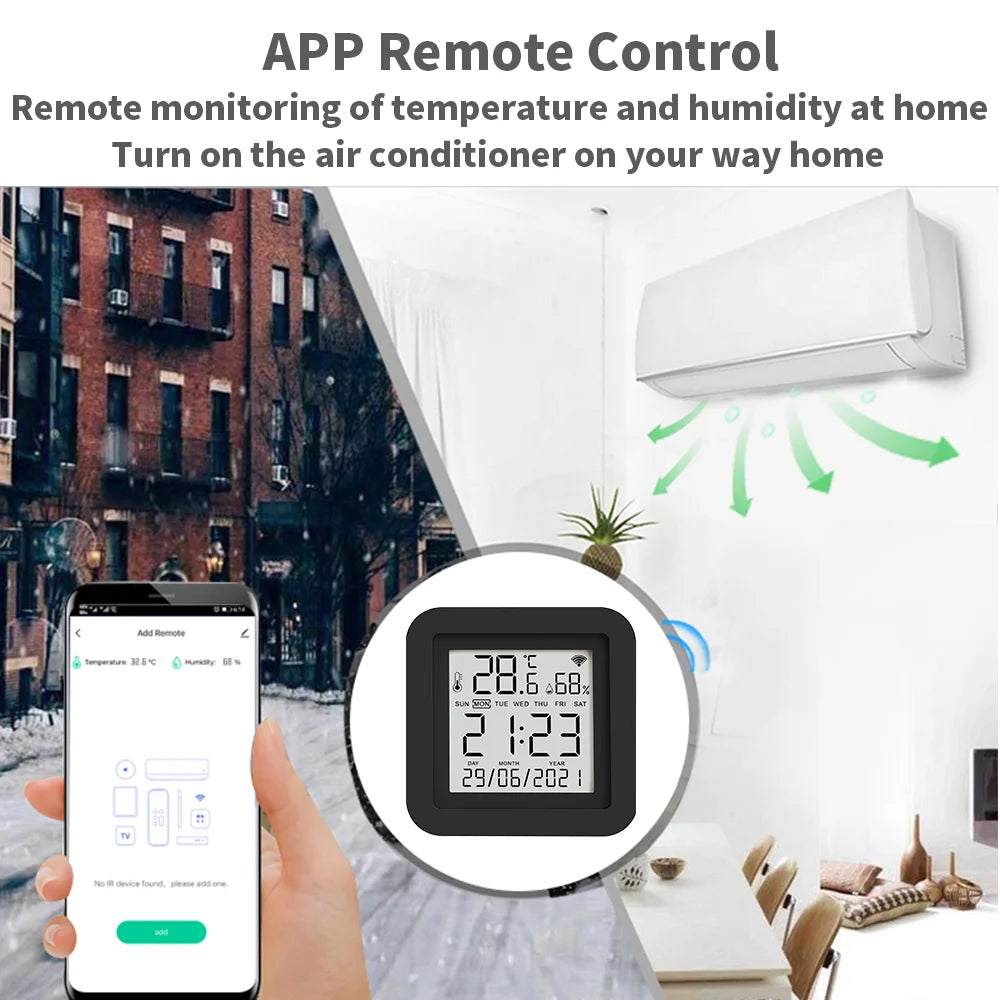 Tuya Smart Universal IR Remote WiFi Temperature Humidity Sensor for Air Conditioner TV AC Works with Alexa Google Home Yandex