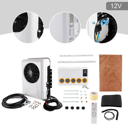 12V 960W Outside and Inside Truck Cab Air Conditioner Split White Air Conditioner Kit and Remote Control for Cab Within 6㎡