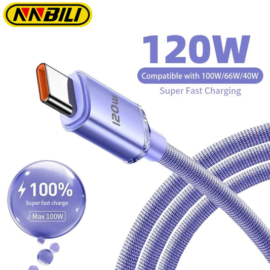 NNBILI 120W 6A Fast Charge USB Type C Quick Charge Cable For Samsung S23  Xiaomi 14 Huawei Phone Fast Charging Cable Data Cables