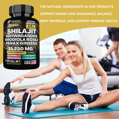 Shilajit Pure Himalaya 8-in-1 Supplement Supports Energy, Endurance, Muscle Building, and Stress Relief