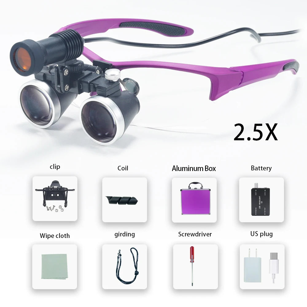 Dental Loupes 2.5/3.5x Black  Magnifier Lab Medical  Magnification Binocular Magnifier Headlight Headlamp 5W Seperately