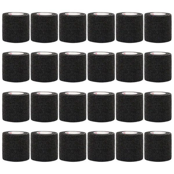 24Rolls Kindmax Self Adhesive Bandage Black, Elastic Breathable Sports Non-woven Wrap Finger Tape For Wrist Ankle First Aid