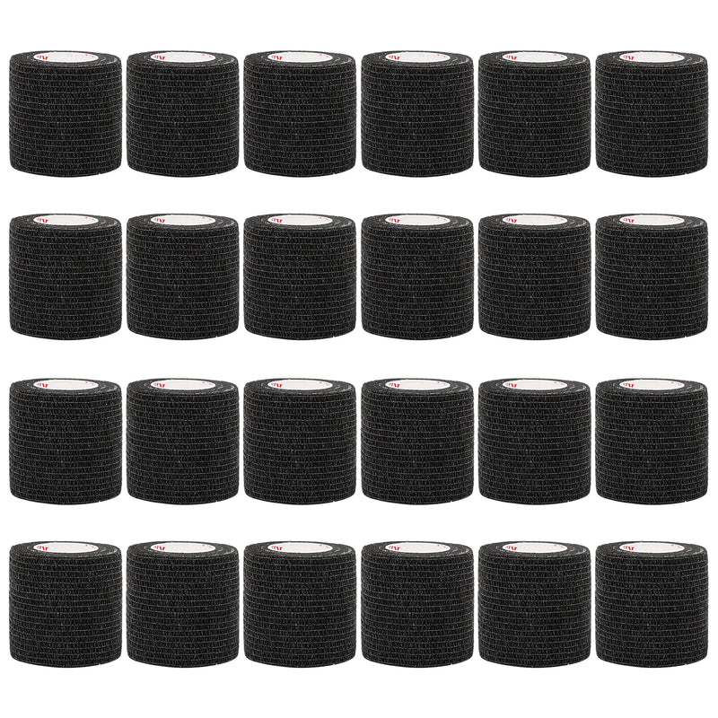 24Rolls Kindmax Self Adhesive Bandage Black, Elastic Breathable Sports Non-woven Wrap Finger Tape For Wrist Ankle First Aid