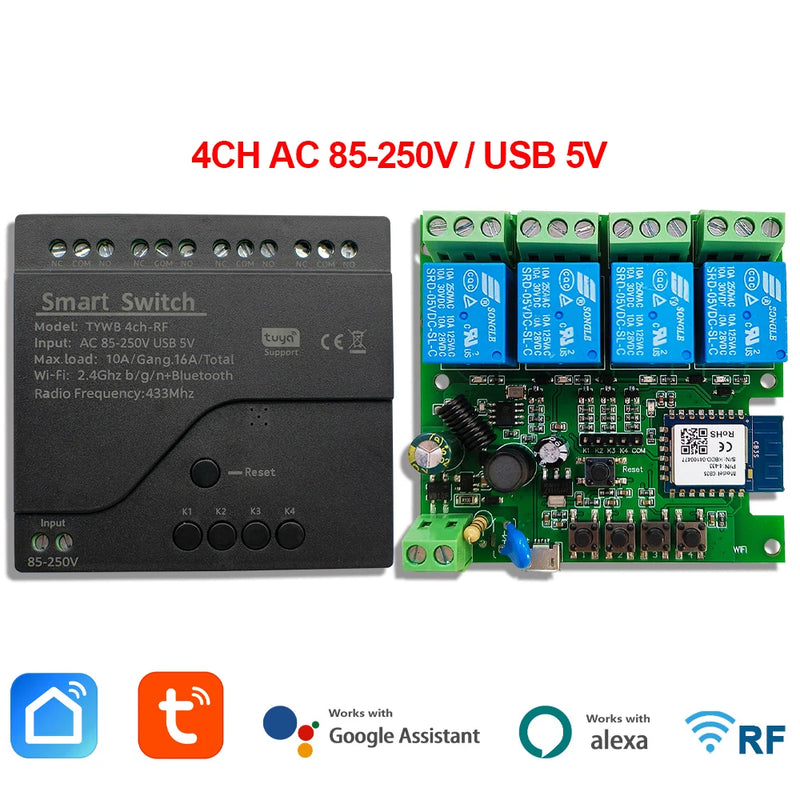 Tuya Smart Wifi Motor Switch Module 5V 12V 32V 220V RF 433 Radio Remote Control 4 Channels Inching Relay for Alexa Google Home