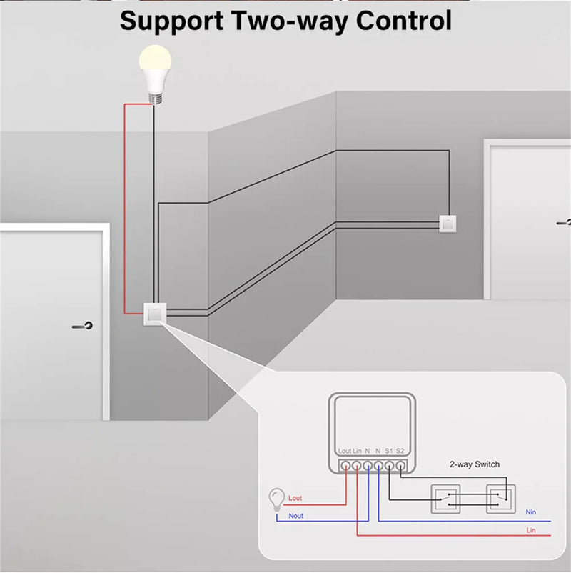 Tuya 16A MINI Wifi Smart Switch Support 2-way Control Timer Wireless Switches Smart Home Automation With Alexa Google Home Alice