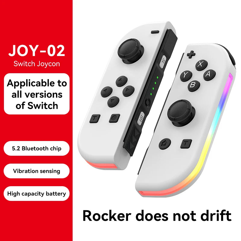 JOY 02 Wireless Gamepad RGB LED 5.2 BT Switch L/R Joypad for Nintendo Switch/Lite/Oled Cons Joystick with Dual Vibration For PC