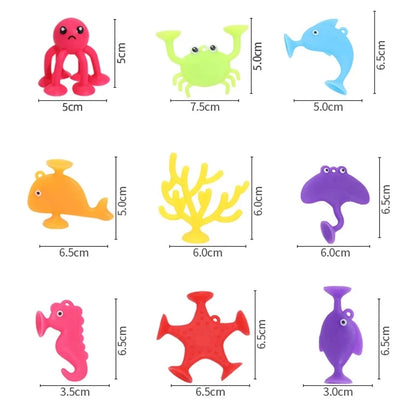Soft Silicone Building Blocks Toy Animal Shape Suction Toy for Kids Stress Release Parent-Child Interactive Game Sucker Bath Toy