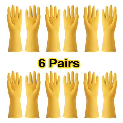 Cow Tendon Latex Gloves Dishwashing Rubber Durable Household Rubber Plastic Kitchen Work Wear-resistant Waterproof 6 Pairs