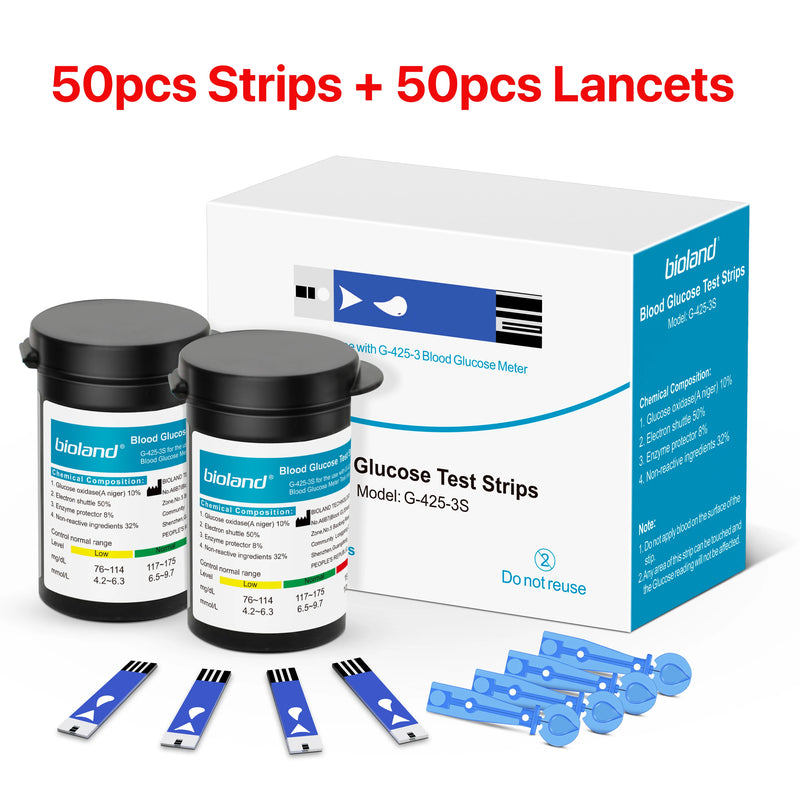 Blood Glucose Meter Glucometer Full Set Glucose Test Strips Medical Diabetes Blood Sugar Monitor Bioland G-425-3 Complete Kit