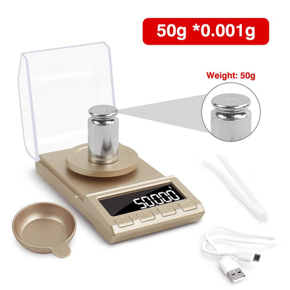 NEWACALOX 0.001g Precision Digital Scales 50g/100g/200g Balance Weight Electronic Jewelry Scale USB Powered Medicinal Weighing