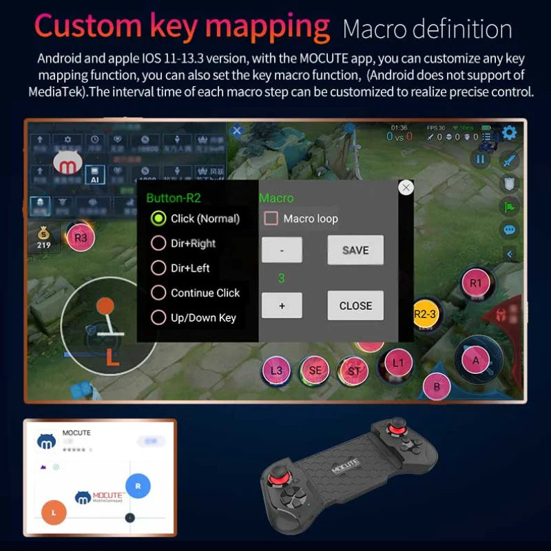 Wireless Gamepad Mocute-060 Mobile Game PUBG Controller Joystick For Phone Android IOS Wireless Bluetooth Telescopic Joystick