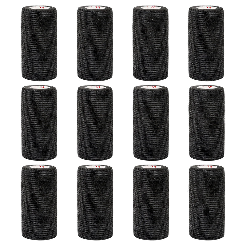 24Rolls Kindmax Self Adhesive Bandage Black, Elastic Breathable Sports Non-woven Wrap Finger Tape For Wrist Ankle First Aid