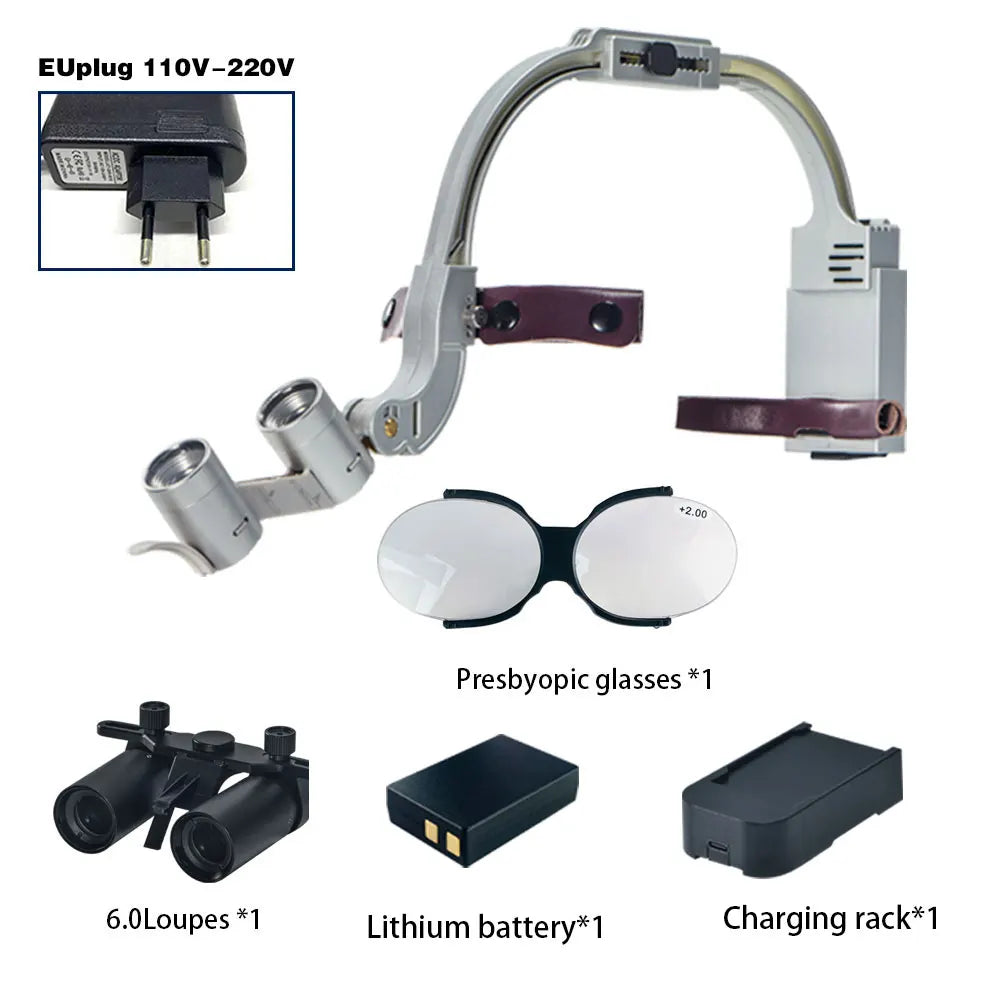 Dental 2.5X 3.5X 5X 6X Optional Loupe Magnification Binocular Surgical Magnifier with Headlight LED Light Dentist Medical Loupes