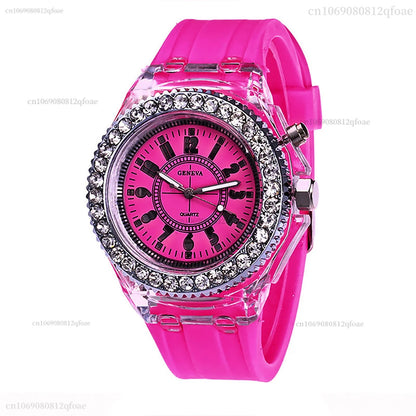 Led Flash Luminous Watch Personality trends students lovers jellies woman men's watches 7 color light WristWatch