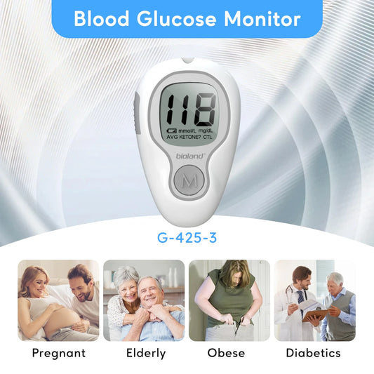 Blood Glucose Meter Glucometer Full Set Glucose Test Strips Medical Diabetes Blood Sugar Monitor Bioland G-425-3 Complete Kit