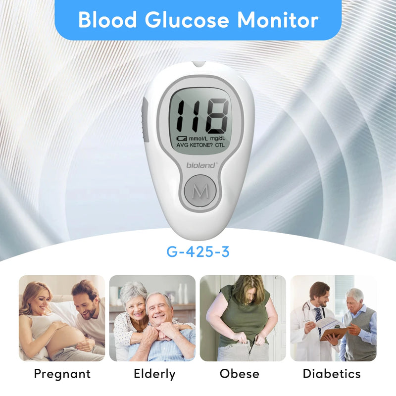 Blood Glucose Meter Glucometer Full Set Glucose Test Strips Medical Diabetes Blood Sugar Monitor Bioland G-425-3 Complete Kit