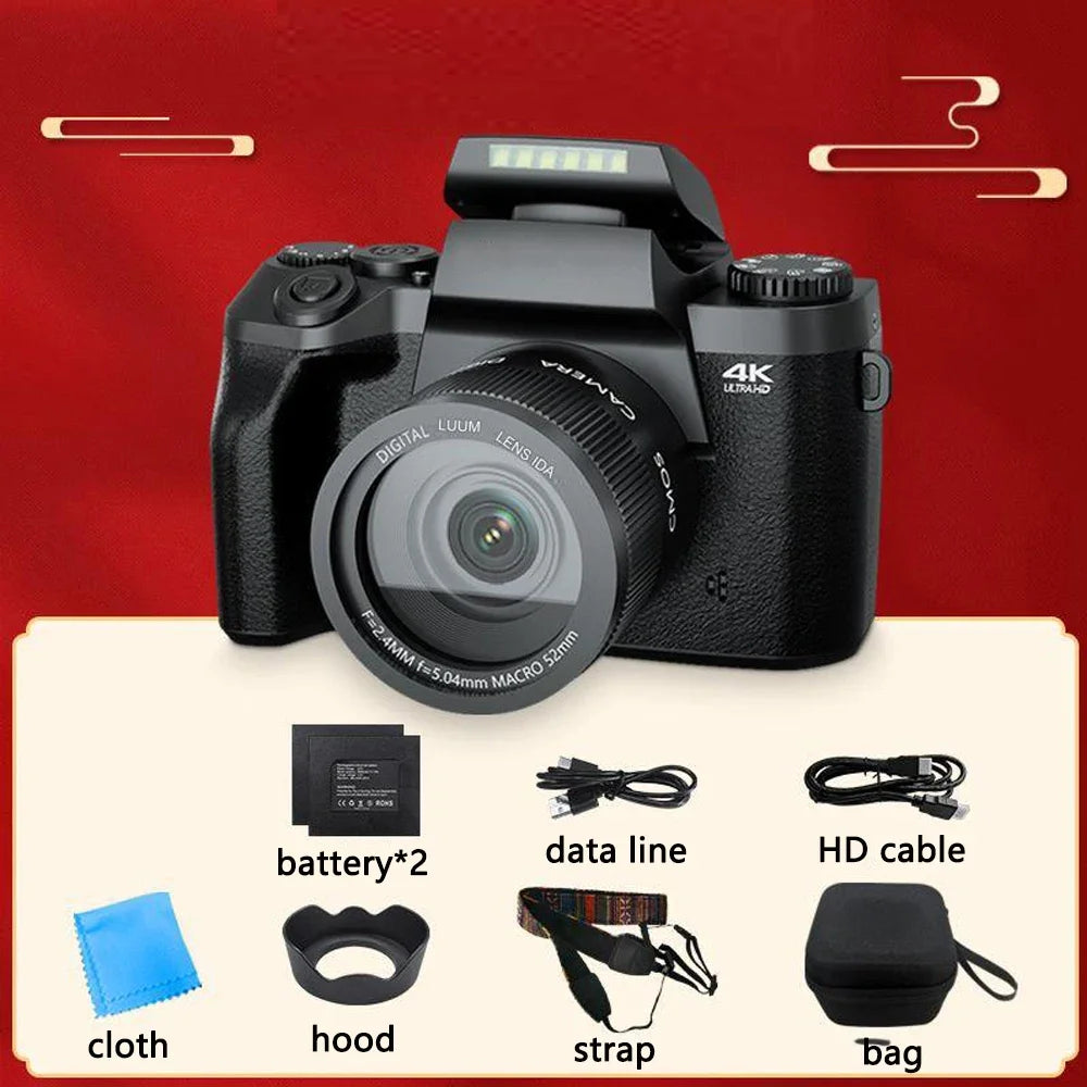 64MP Digital Photo Camera SLR DSLR For Photography Auto Focus 4K 60FPS Vlog Camcorder 4" Touch Screen Youtube Livestream Webcam
