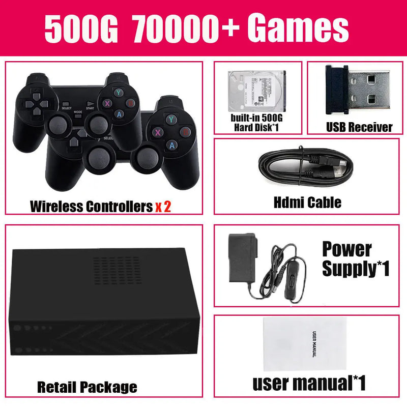 Retro Video Game Console R3 PRO Batocera System 500GB 3865U 70000+Games For Wii PS2 PSP Saturn GameCube N64 Wireless handle