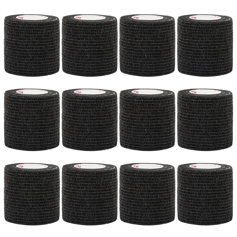 24Rolls Kindmax Self Adhesive Bandage Black, Elastic Breathable Sports Non-woven Wrap Finger Tape For Wrist Ankle First Aid