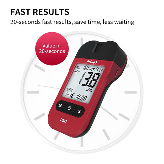 For URIT Hemoglobin Analysis Tester Meter Home Hb Analyzer Anemia Tester Strip Heme Test With 50 Test Paper Home Medical