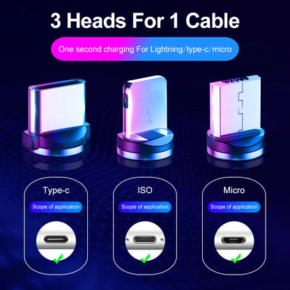 USB C Magnetic Cable Fast charge 3A Micro USB Type C 360 Magnet Fast Charger For iPhone Samsung Android Mobile Phone Cable