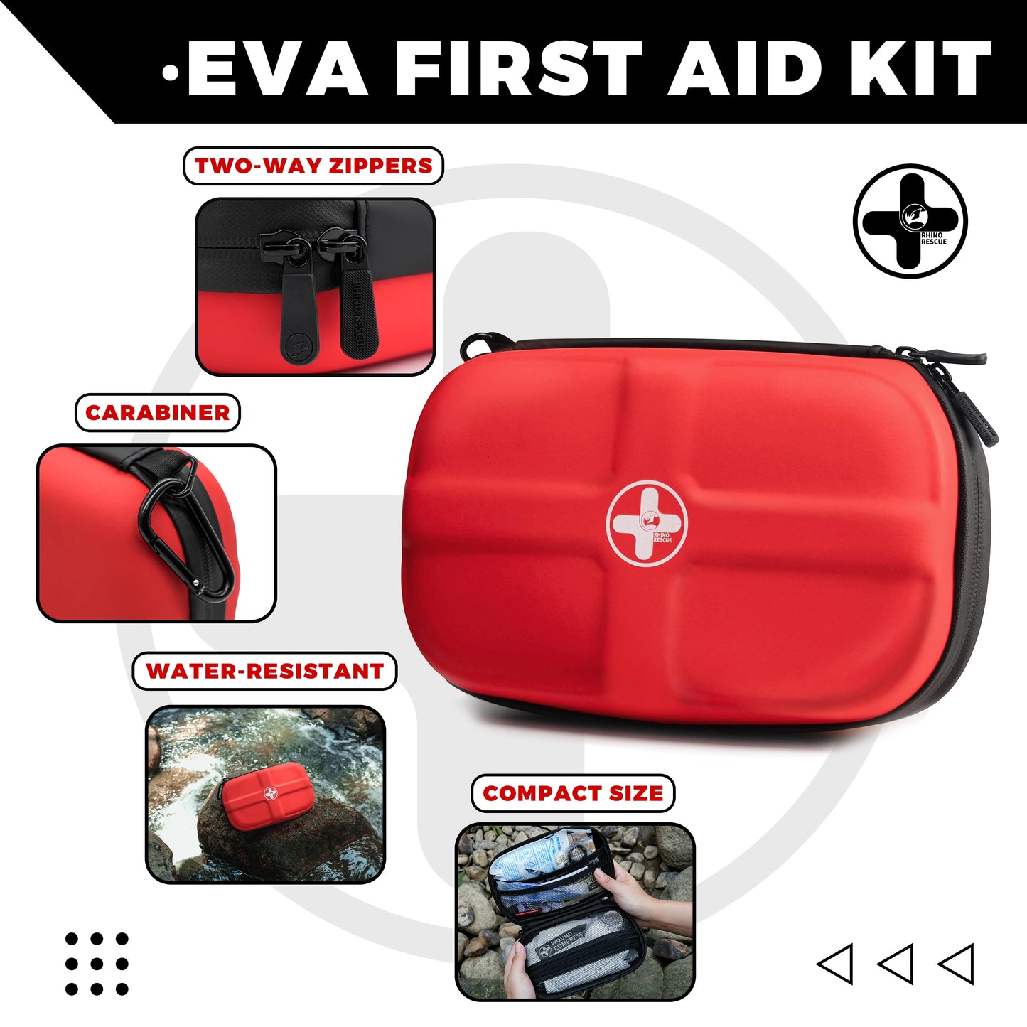 RHINO RESCUE First Aid Kit, Waterproof Portable Emergency Medical Kit for Travel, Home, Care, College Dorm, Camping, Hiking,