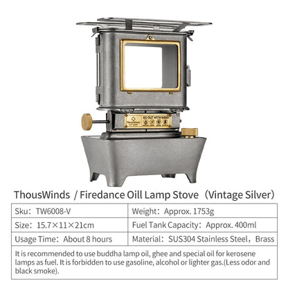 Thous Winds Firedance Oil Lamp Stove Portable Outdoor Retro Camping Lantern Emotion Lights Burner Stove Camping Supplies
