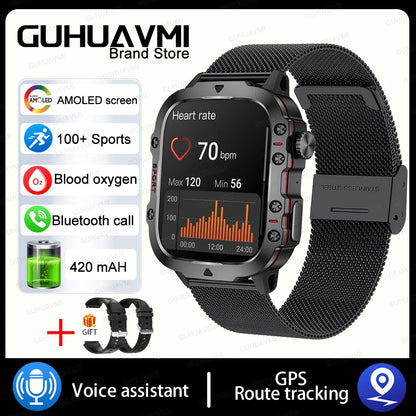 2024 New Rugged Military GPS Smart Watch Men AMOLED HD Screen Heart Rate Bluetooth Call Waterproof Outdoor SmartWatch For Xiaomi